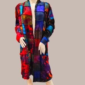 Patchwork Tie Dye Batik Long Cardigan Kimono OS NWT